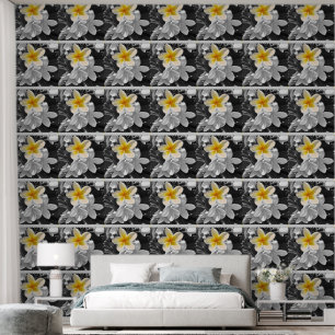 Zwarte witte frangipani met gele Pop, Behang