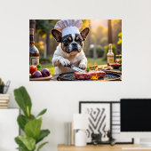 Zwarte witte Franse Bulldog Grill Chef Poster (Thuiskantoor)