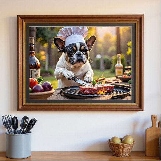 Zwarte witte Franse Bulldog Grill Chef Poster