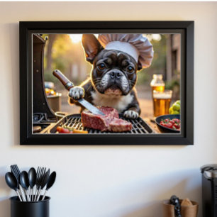 Zwarte witte Franse Bulldog Grillmaster Poster