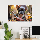 Zwarte witte Franse Bulldog Grillmaster Poster (Thuiskantoor)