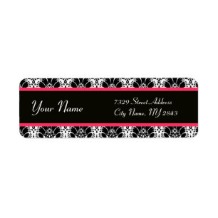 ZWARTE WITTE FUCHSIA PINK ORIENTALE STROMEN DAMASK ETIKET