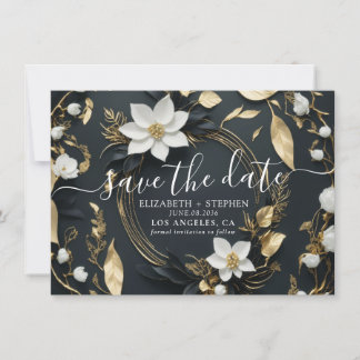Zwarte Witte Gouden Bloemenkrans Trouwfoto Save The Date
