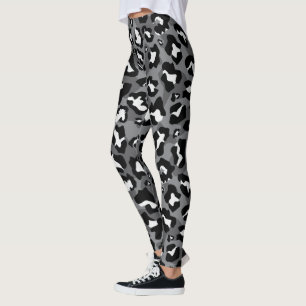 Zwarte, witte, grijze luipaardprint leggings