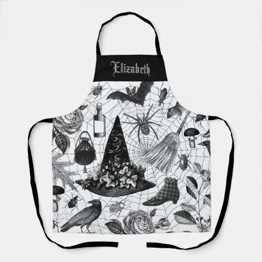  zwarte witte halloween witch schort (Voorkant)