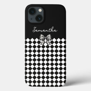 Zwarte witte Harlequin Mad Hatter Checkers iPhone 13 Hoesje