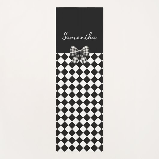 Zwarte witte Harlequin Mad Hatter Checkers Yogamat (Voorkant)