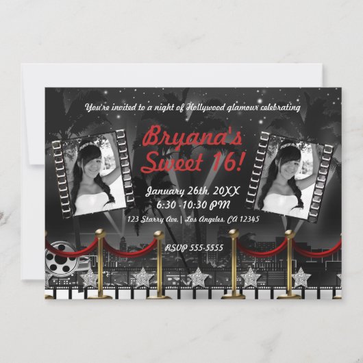 Zwarte witte Hollywood rode loper foto Kaart (Voorkant)