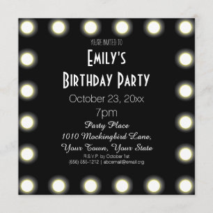 Zwarte & Witte Hollywood Theme Birthday Party Kaart