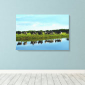 Zwarte, witte Holstein Koeien in de wei Canvas Afdruk (Insitu (Houten vloer))