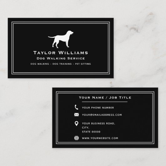Zwarte Witte Hond Walker Puppy Trainer Huisdier Zi Visitekaartje (Voorkant / Achterkant)