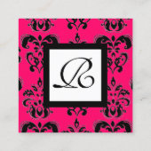 ZWARTE WITTE HOT PINK DAMASKSQUARE MONOGRAM VIERKANTE VISITEKAARTJE (Achterkant)