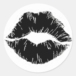 ZWARTE WITTE ICON KISS LIPS SMILE VROUWEN RONDE STICKER