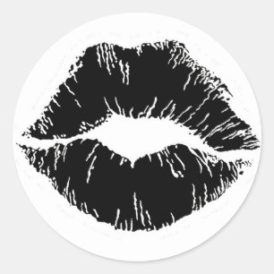 ZWARTE WITTE ICON KISS LIPS SMILE VROUWEN RONDE STICKER