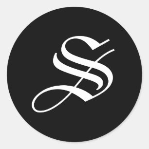 Zwarte witte kalligrafie S Monogram stickers