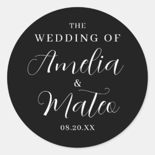 Zwarte witte kalligrafie Wedding Envelope-zegel Ronde Sticker