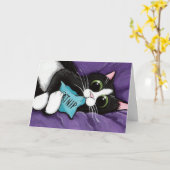 Zwarte & Witte Kat met Hoofdkussen Catnip - het Kaart (Gele Bloem)