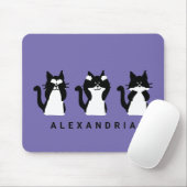 Zwarte witte katten | Drie Katten Paars Muismat (Met muis)