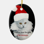 ZWARTE WITTE KERSTKAT MET SANTA CLAUS HOED KERAMISCH ORNAMENT (Voorkant)