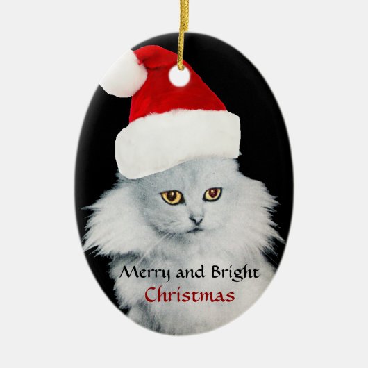 ZWARTE WITTE KERSTKATER MET KERSTMANSHOED KERAMISCH ORNAMENT (Voorkant)