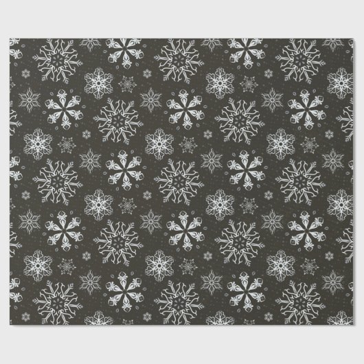  zwarte witte kerstsnowflakes cadeauomslag cadeaupapier (Vlak)