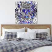 Zwarte witte, kleurrijke neonschedel canvas afdruk (Insitu (Slaapkamer))