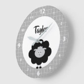 Zwarte witte Lamb Kawaii Kind Nursery Script Name Grote Klok (Hoek)