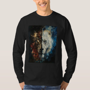 Zwarte Witte Leeuw Space Stars Moon King of The Ju T-shirt