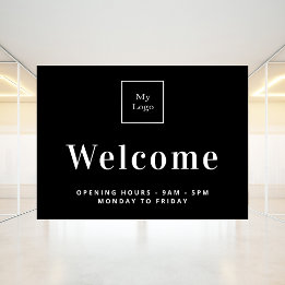 Zwarte witte logo openingstijden welkom raamsticker