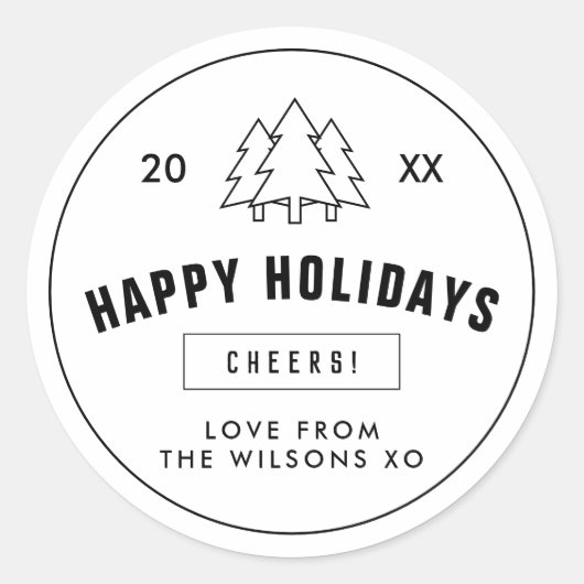 Zwarte witte Logo Stijlvolle kerstboom Ronde Sticker (Voorkant)