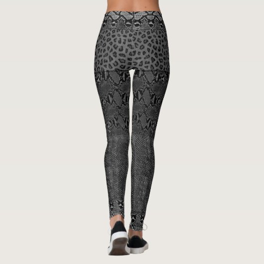 Zwarte witte luipaard Python Viper Cobra Snakeskin Leggings (Achterkant)