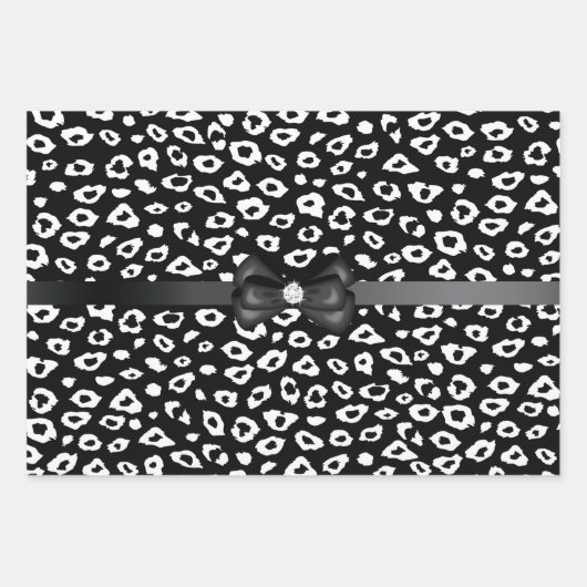Zwarte witte luipaardprint met boogverjaardag inpakpapier vel (Voorkant)