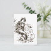  zwarte witte mermaïde tekening briefkaart (Staand voorkant)