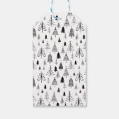 Zwarte witte minieme kerstbomen met cadeautjes Lab Cadeaulabel (Achterkant)