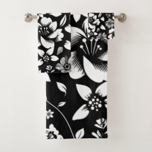 Zwarte witte moderne bloemen blaast bad handdoek