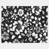 Zwarte witte moderne bloemen blaast fleece deken (Voorkant (Horizontaal))