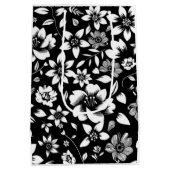 Zwarte witte moderne bloemen blaast medium cadeauzakje (Achterkant)