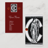 ZWARTE WITTE MONOGRAM C BRIEF, RODE RUBY GEMSTONES VISITEKAARTJE (Voorkant / Achterkant)