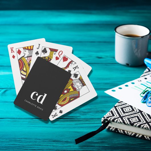 Zwarte witte monogram initiaal modern pokerkaarten