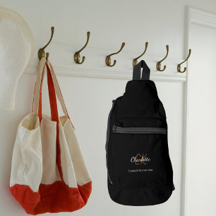 Zwarte witte monogram initialen heten modern sling bag