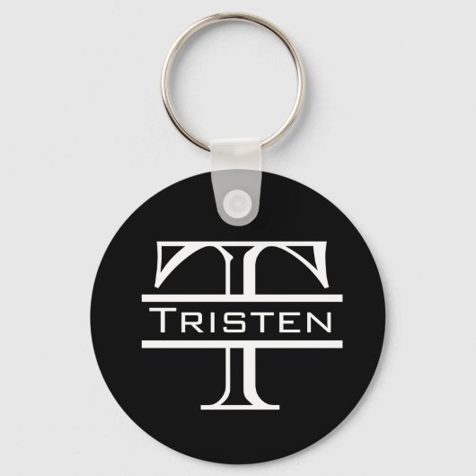Zwarte witte monogram Klassieke naam Sleutelhanger (Voorkant)