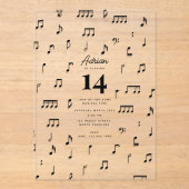 Zwarte & Witte Musical Notes Symbol Birthday Party Acryl Uitnodigingen (Voorkant)