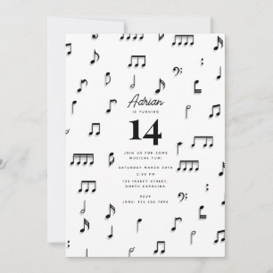 Zwarte & Witte Musical Notes Symbol Birthday Party Kaart