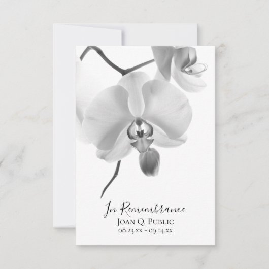 Zwarte witte orchideeën op stam begrafenissympathi bedankkaart (Voorkant)