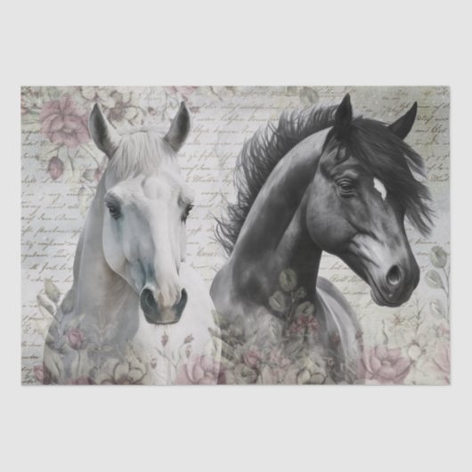 Zwarte witte paarse Floral Tissuepapier (Voorkant)