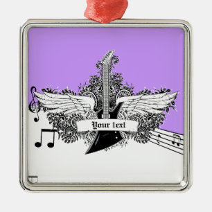 Zwarte witte paarse gitaar met vleugels metalen ornament
