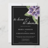 Zwarte witte paarse lavendel orchidee bruiloft kaart (Voorkant)