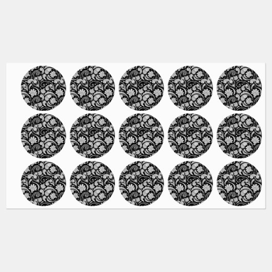  zwarte witte paisleypatronen labels (Vel)
