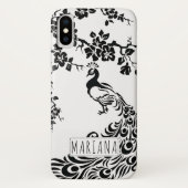 Zwarte, witte pauw & kersenbloesem art nouveau Case-Mate iPhone case (Achterkant)