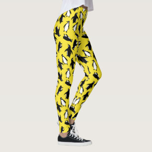 Zwarte witte pinguïnpatroon gele achtergrond leggings